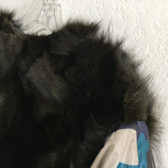 Camouflage Fur Coat Open Style Size Large Brown/Blue Navy - Picture 8 of 11